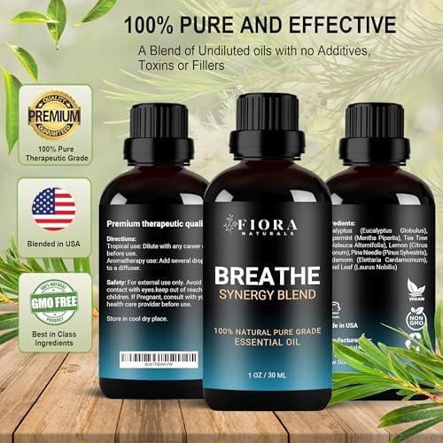 Breathe Essential Oil for Diffuser - Essential Oil Blend with Eucalyptus, Peppermint and Tea Tree, Breathe Easy Essential Oil for Humidifier, Rub, and Aromatherapy 1 fl oz