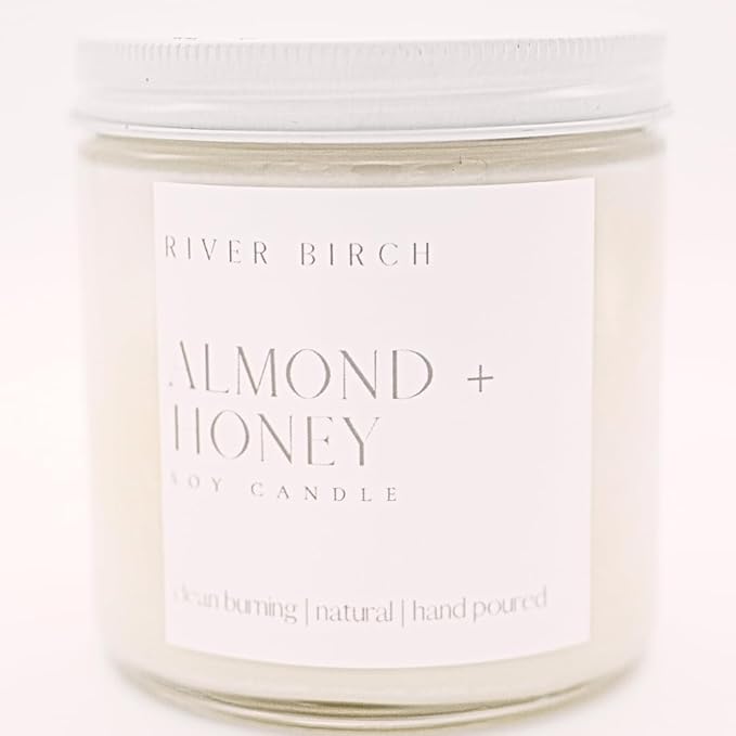 River Birch Candles Almond & Honey Scented Candle | Premium, All-Natural, Non-Toxic, Soy Candles | 16oz 90 Hr Burn Time | Cozy Relaxing Gifts for Home