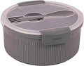 MARISH 47oz Round Food Storage Container with Utensil – Airtight, BPA-Free, Microwave & Freezer Safe, Grey (1)