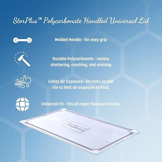 Carlisle FoodService Products Storplus 1/6 Size Universal Food Pan Lid with Molded Handle for Catering, Buffets, and Restaurants, Polycarbonate, Clear, (Pack of 6)