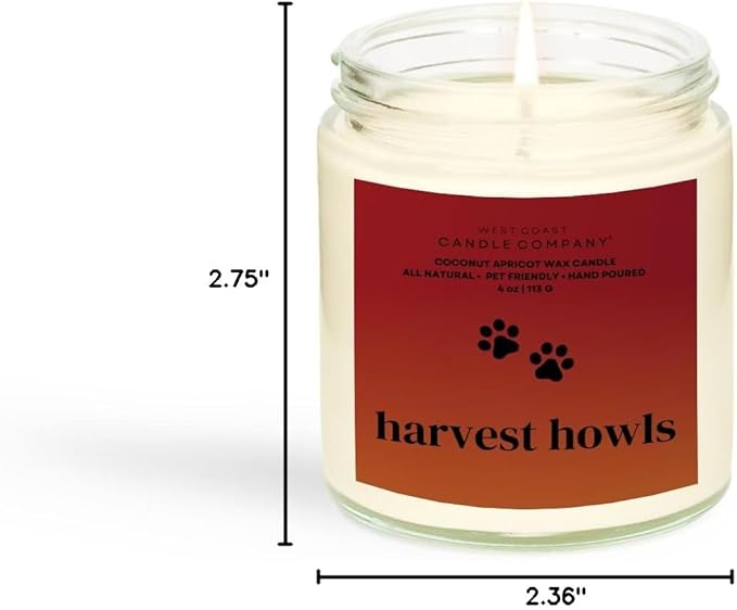 Harvest Howls | Mini Pet Friendly Candle | Pet Safe | All Natural Clean Burning Soy | Non-Toxic | Dog & Cat Safe | Pet Odor Eliminator | Air Freshening Scented Candle | 4 oz