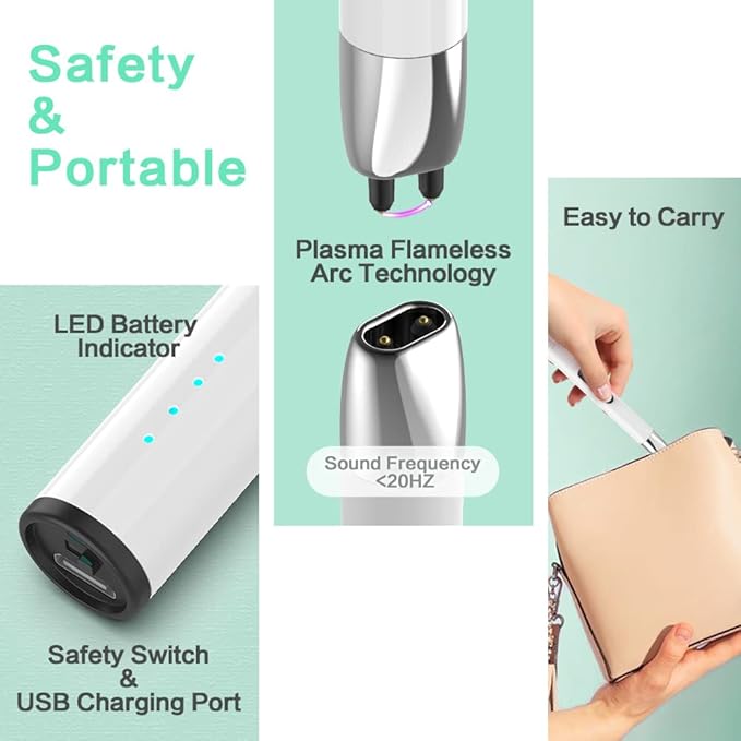 Candle Lighter, Electric Lighter USB with Upgraded LED Display Safety Switch, Rechargeable Flameless, Cream White