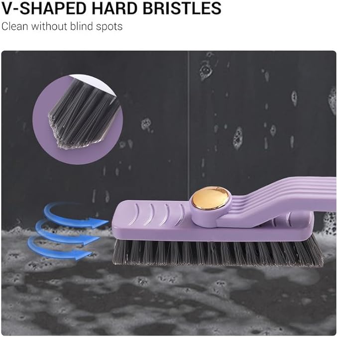 Multi-Function Rotating Crevice Cleaning Brush with Scraper, 360 Degree Rotating No Dead Corners Hard Bristle Crevice Gap Brush Tool for Bathroom Household Kitchen (Khaki)