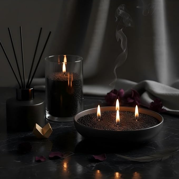 Monivi Scented Candle Sand with Wicks 3.53oz Black Sand Candles Pearled Candle Sandwax Beads Mothers Day Gift 16 Burn Hours Refillable Candle Wax for Candle Making (Scented Musk)