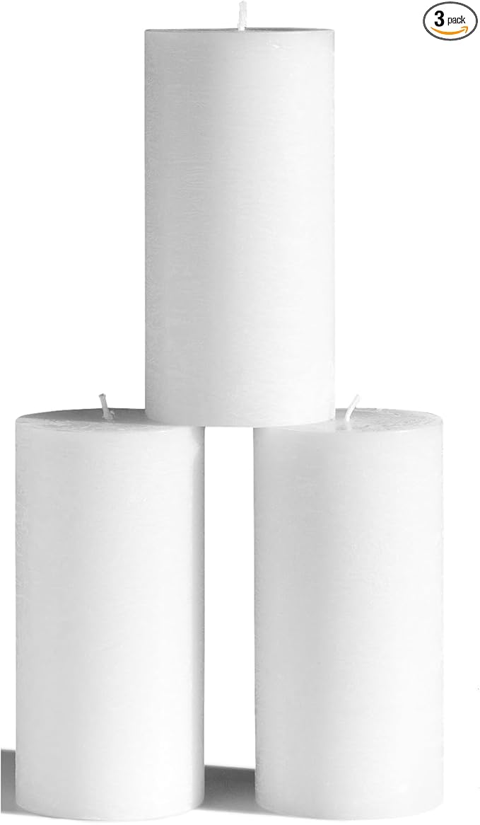 CANDWAX Large Pillar Candles 3x6 Inch – Set of 3 Unscented Dripless White Candles, Rustic Decorative Style for Weddings, Valentines, Home Decor