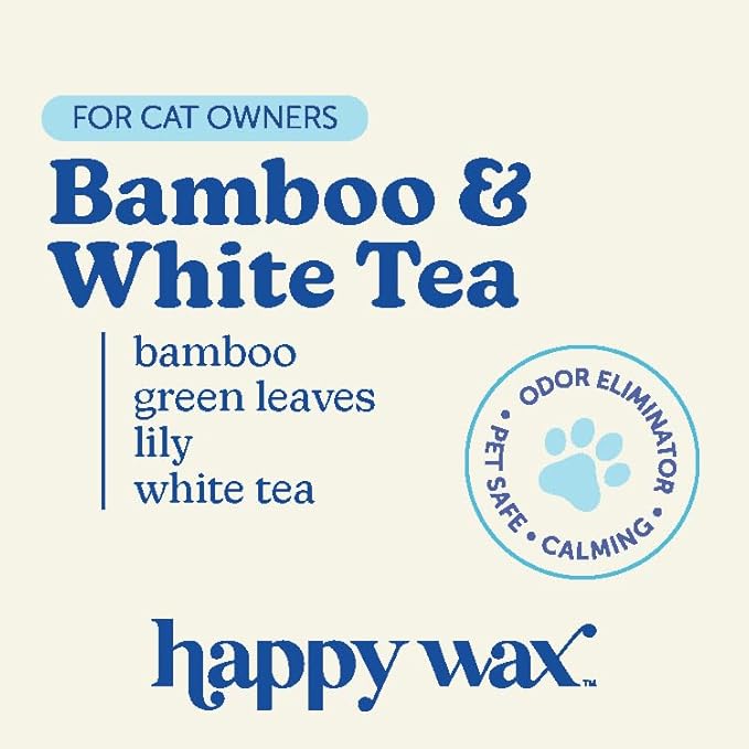 Happy Wax Bamboo & White Tea Scented Wax Melts for Cat Owners – Odor Eliminating, Calming, Pet-Safe, Non-Toxic, Dye-Free, Perfect for Use with Wax Warmers - 4 oz Pouch