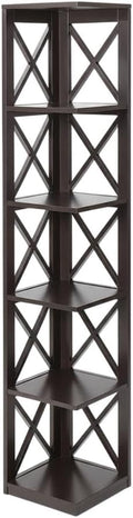 Furnifact Espresso 5-Tier Corner Bookcase with Durable Non-Lead Base Paint, Space-Saving Design for Home or Office Storage, Modern and Easy to Access
