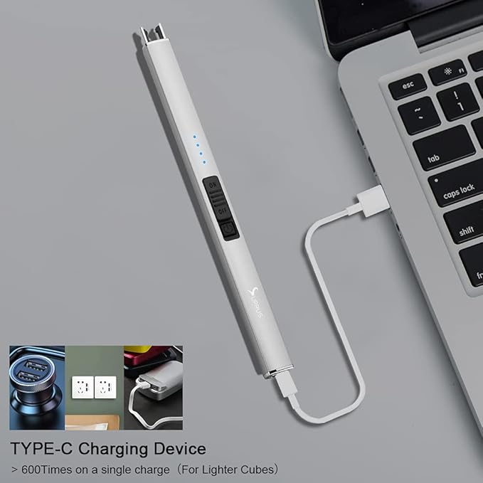 SUPRUS Electric Lighter Arc Windproof Flameless USB Rechargeable Lighter with Safety Lock for Candle BBQ Camping (Silver)