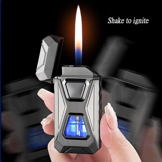Voice Activated Windproof Dual Flame Lighter, USB Rechargeable Arc Lighter,Jet Flame and Soft Flame, Visible Transparent Window, Refillable Butane Lighter, Cool Lighters Gift for Men(Black)
