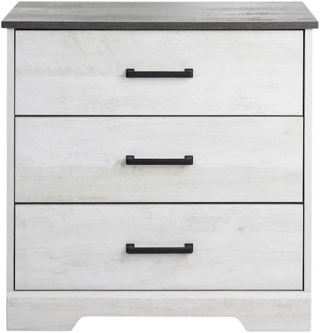Furnifact White Nightstand Bedside Table, Farmhouse Style, Laminate Finish, Rectangular Shape, One Size for Bedroom, Modern and Durable Design