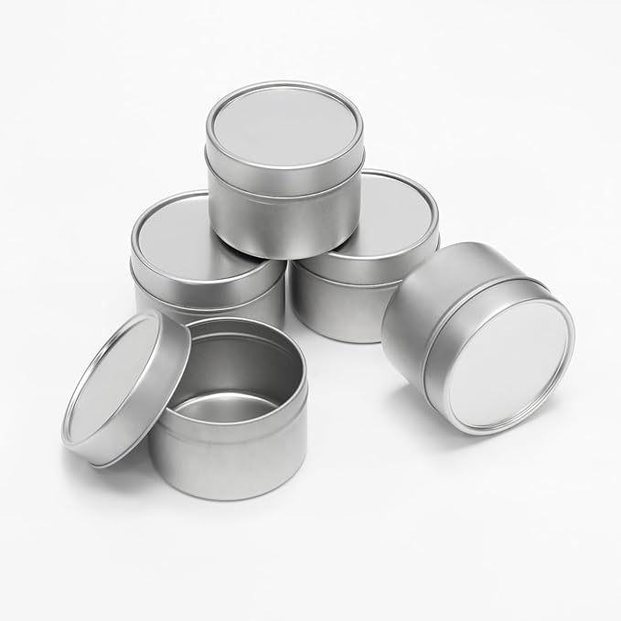 JAKOUE 4pcs Silvery 4oz Candle Tins with Lids - Premium Metal Candle Jars for DIY Craft, Wax Melts & Small Business (Leak-Proof Candle Containers) 65mm*45mm/2.56"*1.78"