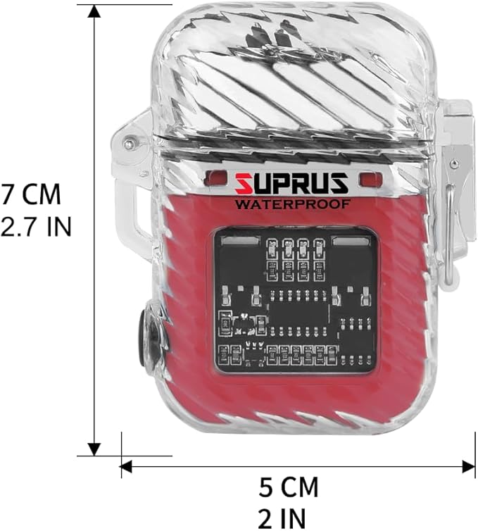 SUPRUS Luminous 3 Modes of Flashlight Windproof Waterproof Lighter Electric Rechargeable Dual Arc Plasma Lighter with Survival Emergency Whistle and Lanyard (Red)