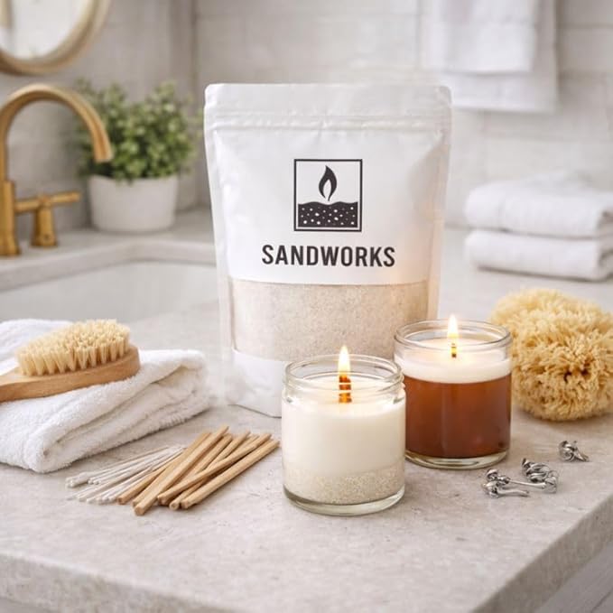 Sand Wax Candle Making Kit – 5 Wooden Wicks & 15 Cotton Wicks, 500 g Premium Fragrance-Free Sand Wax (Obsidian Black)
