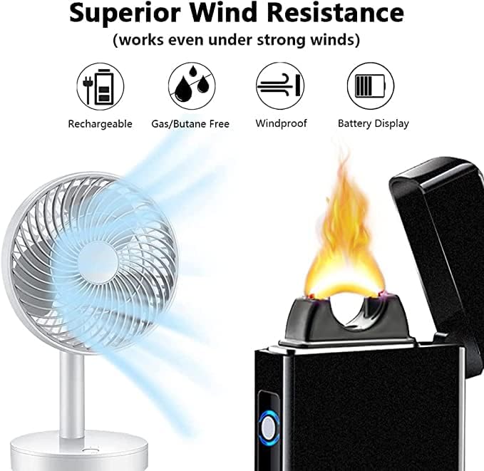 Electric Arc Lighter - Windproof Plasma-Flame Lighter with Battery Indicator (Matte Black)