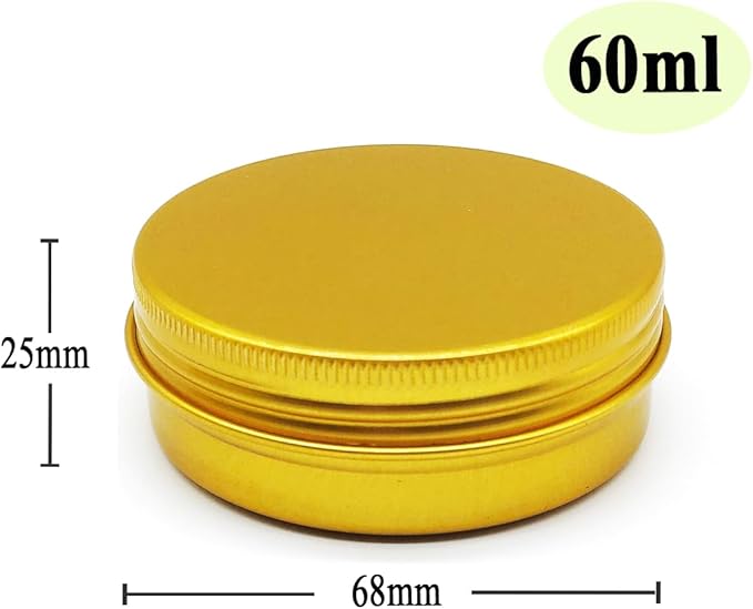10pcs 60ml Round Lip Balm Tin Cans, 60 Gram Aluminum Tins Gold Cosmetic Sample Containers with Screw Lid, 60g Metal Empty Storage Travel Jars for Salves, Lip Balms, Face Cream, Candle, Tea