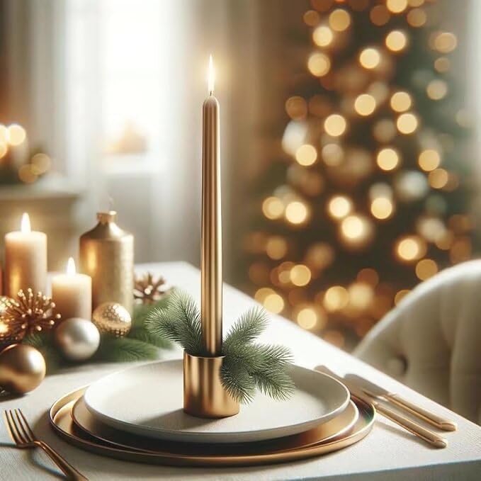 10-Inch Tall Dripless Taper Candles Set of 4 - Gold Tapered Candles, Perfect for Wedding,Christmas - Smokeless, Unscented, Long Burning - Hand Poured, Colored Tall Candlesticks - doradas