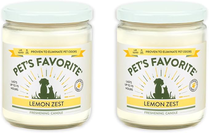 Pet's Favorite Pet Friendly Candles with a Natural Fiber Wick, Clean Burning Long Lasting with a 70 Hour Burn Time, Lemon Zest Pack of 2