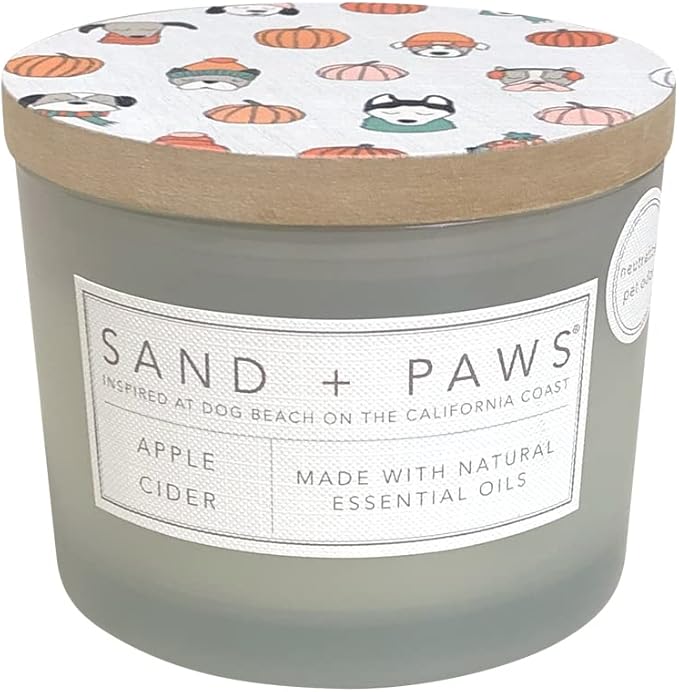 Sand + Paws Scented Candle - Apple Cider - Additional Scents and Sizes –Luxurious Air Freshening Jar Candles Neutralize pet Odors and Enhance Home décor – 100% Cotton Lead-Free Wicks - 12 oz
