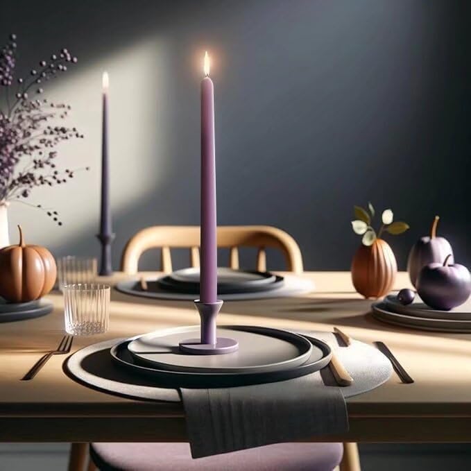 10-Inch Tall Dripless Taper Candles Set of 4 - Purple Tapered Candles, Perfect for Halloween - Smokeless, Unscented, Long Burning - Hand Poured, Colored Tall Candlesticks - Light Purple
