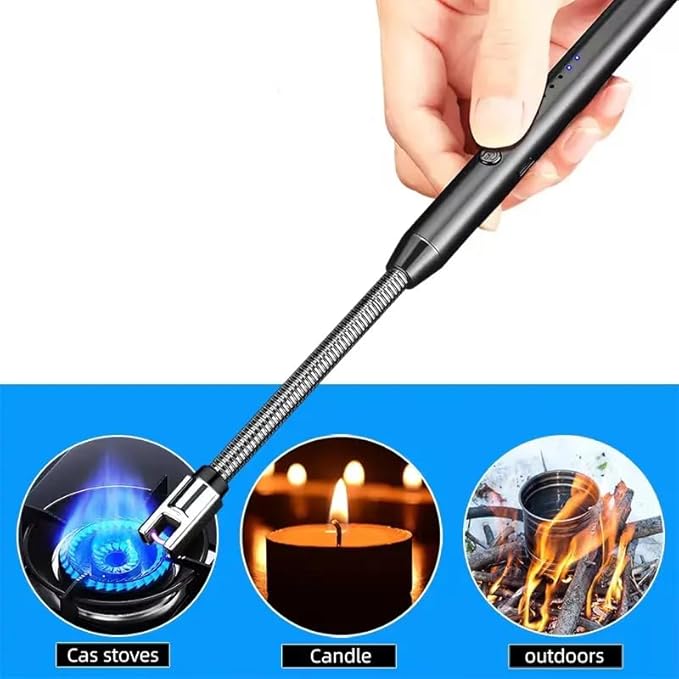 360°Flexible Neck Lighters for Candles, Multi-Function Arc Lighter Rechargeable USB Electric BBQ Lighter for Grill Kitchen Fireworks Gas Stove (Blue)