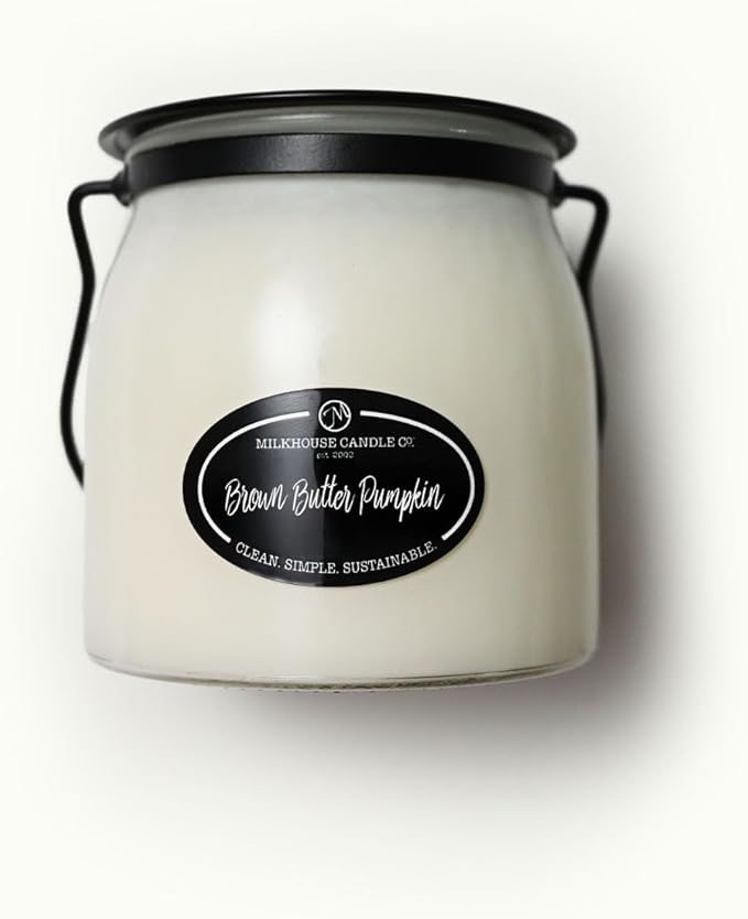 Milkhouse Candle Company Brown Butter Pumpkin Soy Candle - Pumpkin Puree | Toasted Spices | Vanilla Cream Scented - 16 oz Butter Jar with Lid, 65+ Hour Burn Time, Made in the USA