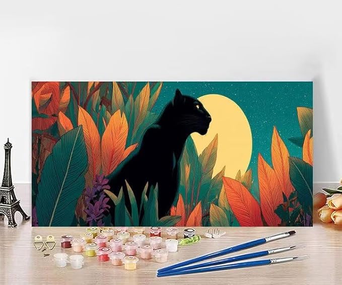 Paint by Numbers Kit for Adults Leopard Painting by Numbers Moon DIY Kits for Adults Canvas Oil Painting Crafts, Hobbies for Women Beginner for Home Wall Decor Art Gifts Without Frame 24x48Inch H-T457