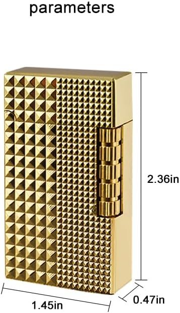 Unique Butane Lighter, MultiCut Geometric Diamond Design, Refillable Lighter Soft Flame, Flip-Top Metal Gold Side Wheel Frosted Pocket Lighter, Gifts for Men, Father, Husband (No Fuel)