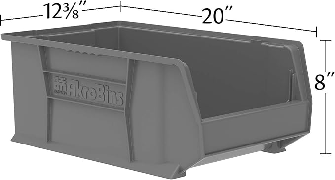 Akro-Mils 30281 Super-Size AkroBins Plastic Storage Bins, Space-Saving Stackable Bins for Garage, Classroom, Warehouse Organization, 20" L x 12" W x 8" H, Red, 3-Pack