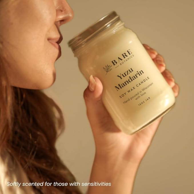 Bare Botanics Warm Vanilla Oak Scented Soy Candle - Premium Candle in 16 oz Mason Jar - 100% Natural Soy Wax & Plant-Based Fragrance Oils, Softly-Scented - Handpoured in WI - 85 Hrs Long Burning