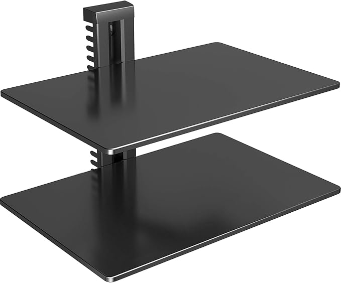 PERLESMITH Floating AV Shelf Double Wall Mount TV Shelf - Holds up to 17.6lbs - DVD DVR Component - Perfect for Xbox, Projector, WiFi Router, Game Console and Cable Box, PSDSK2