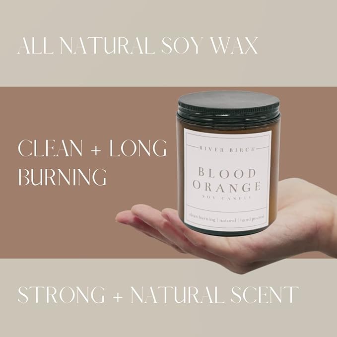 River Birch Candles Blood Orange Scented Candle | Premium, All-Natural, Non-Toxic, Soy Amber Jar Candles | 8.5oz 40 Hr Burn Time | Cozy Relaxing Gifts for Home