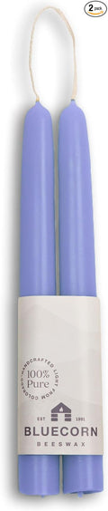 Bluecorn Beeswax Taper Candles, 100% Pure Natural Bees Wax, Pair of 8 Inch Lilac Tapered Candlesticks, Clean Burning & Dripless, Fragrance Free, Long Lasting, Home Decor, American Made, 1 Count