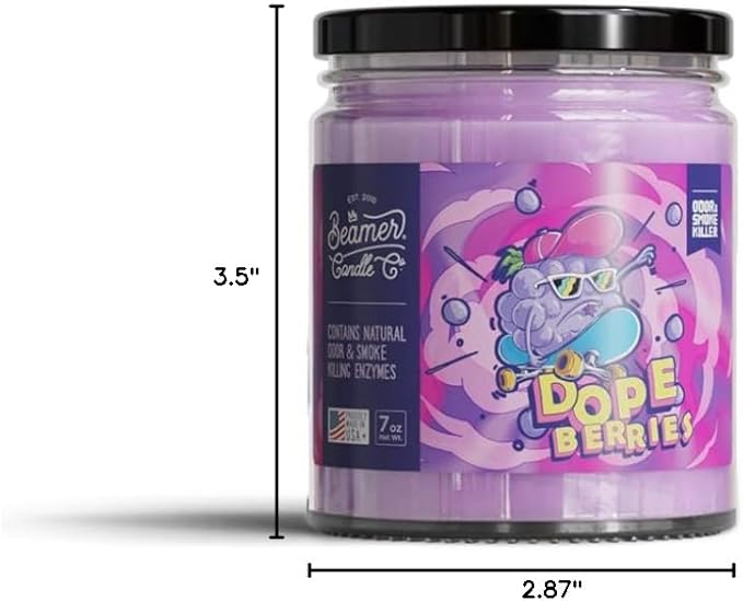 Beamer Candle Co. - Dopeberries Candle – Sweet Mixed Berry Scent – Raspberries, Blueberries, Strawberries - Odor Eliminating - High Fragrance - Medium 7oz Glass Jar - 55 Hour Burn Time