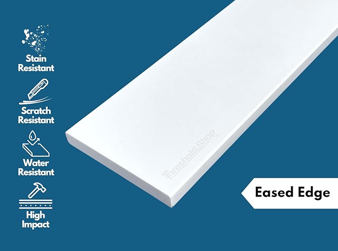 Super White Engineered Marble Threshold for Shower Curb, Bathroom Vanity Backsplash, Window Sill, Door Transitions (4" x 60")