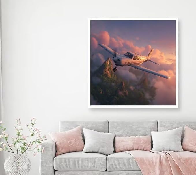 Diamond Art Kits for Adults Airplane Diamond Painting Kit Cloud, DIY Crafts for Adults 5D Full Square Drill Gem Art Embroidery Painting Kit for Home Wall Decor, Birthday Girl 19.7x19.7inch 1-4R74