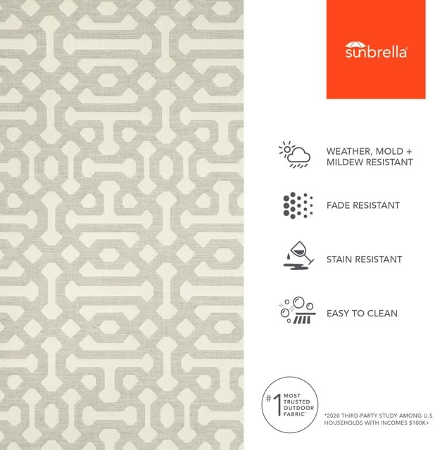 Sunbrella Outdoor Fabric by The Yard | Fretwork Pewter (Geometric) | Official Sunbrella Seller | Indoor or Outdoor Upholstery Fabric for Chairs, Cushions, Drapery, Pillows, Furniture