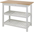 Solid Wood Kitchen Island with Drawer, 2 Open Shelves, White Base and Natural Top, Island Table for Kitchen Storage and Food Prep