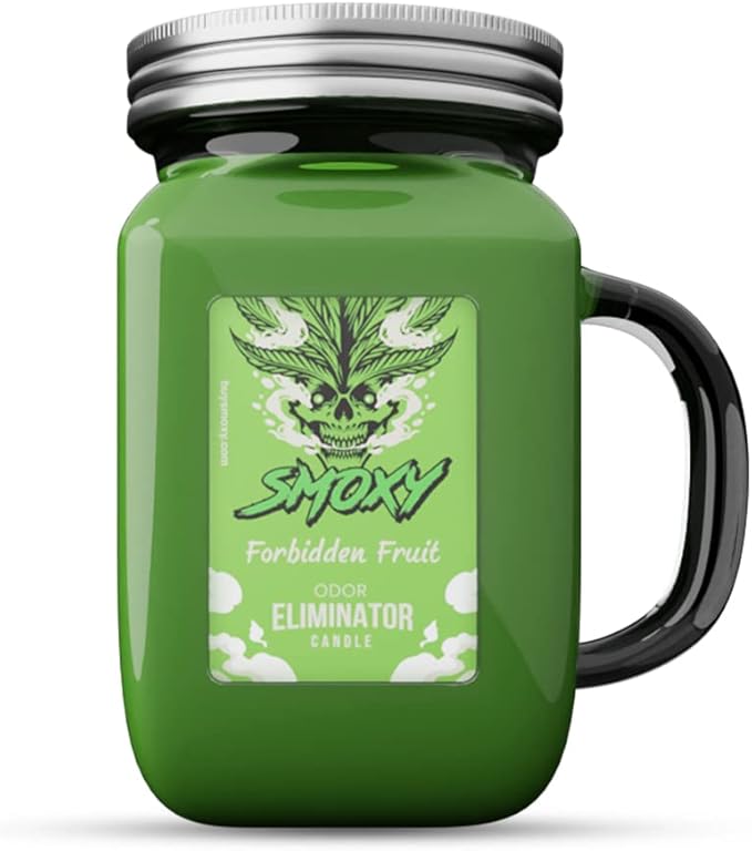 Smoxy Smoke Odor Eliminator Candle - Scented Candle for Home - Indoor Space Deodorizer & Air Freshener with Fragrance Pet Smell - Natural Palm Wax - Glass Mason Jar, 13oz. (Forbidden Fruit)
