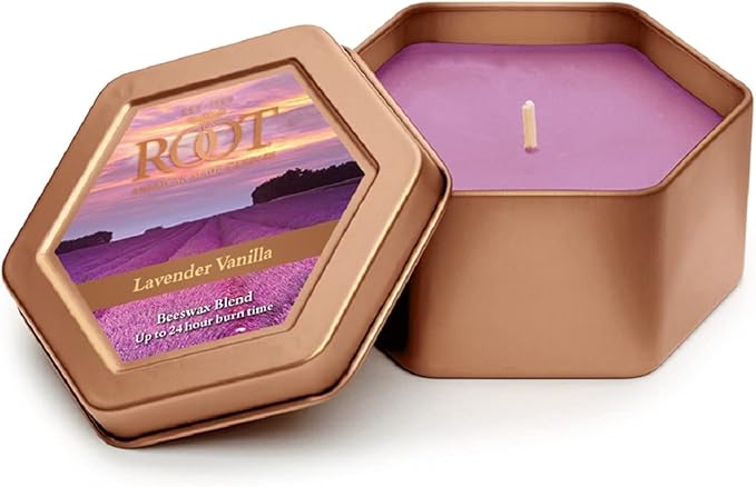 Root Candles Scented Candles in Travel Tin 24-Hour Honeycomb Traveler Handcrafted Beeswax Blend Candle, 4-Ounce, Lavender Vanilla