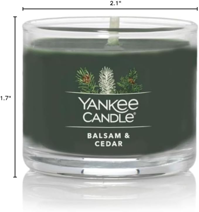 Yankee Candle Signature Votive Mini Candle Jar, Balsam & Cedar Scent, Natural Soy Wax Blend Candle with Natural Fiber Wick, 1.3 OZ Glass Jar (Pack of 4)