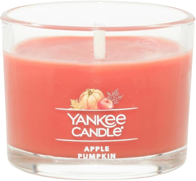 Yankee Candle Signature Votive Mini Candle Jar, Apple Pumpkin Scent, Natural Soy Wax Blend Candle with Natural Fiber Wick, 1.3 OZ Glass Jar (Pack of 12)