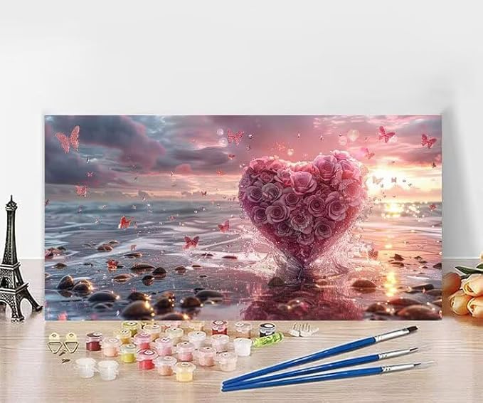 Paint by Numbers Kit for Adults Flower Painting by Numbers Sea DIY Kits for Adults Canvas Oil Painting Crafts, Hobbies for Women Beginner for Home Wall Decor Art, Gifts Without Frame 32x64Inch O-9065