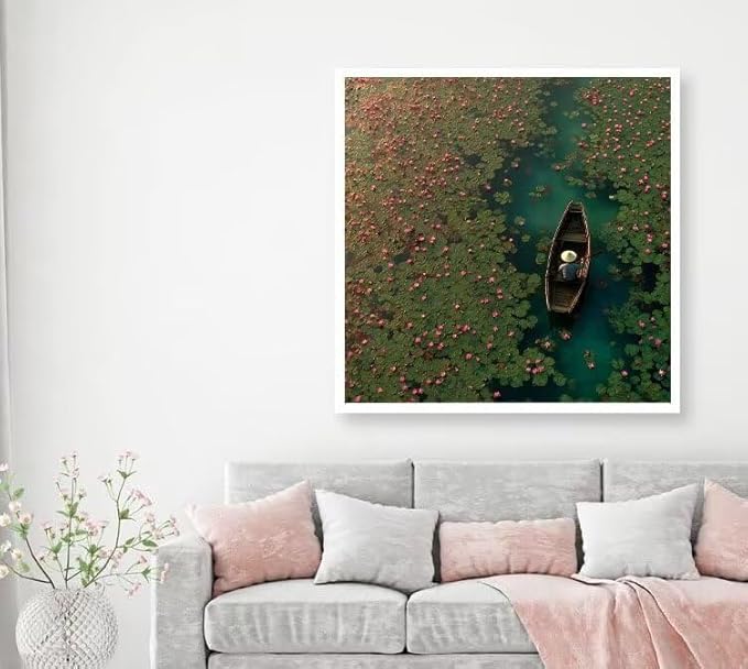 Diamond Art Kits for Adults Boat Diamond Painting Kit Flower, DIY Crafts for Adults 5D Full Square Drill Gem Art Rhinestone Embroidery Painting Kit for Wall Decor, Birthday Girl 11.8x11.8 inch 6-5G48