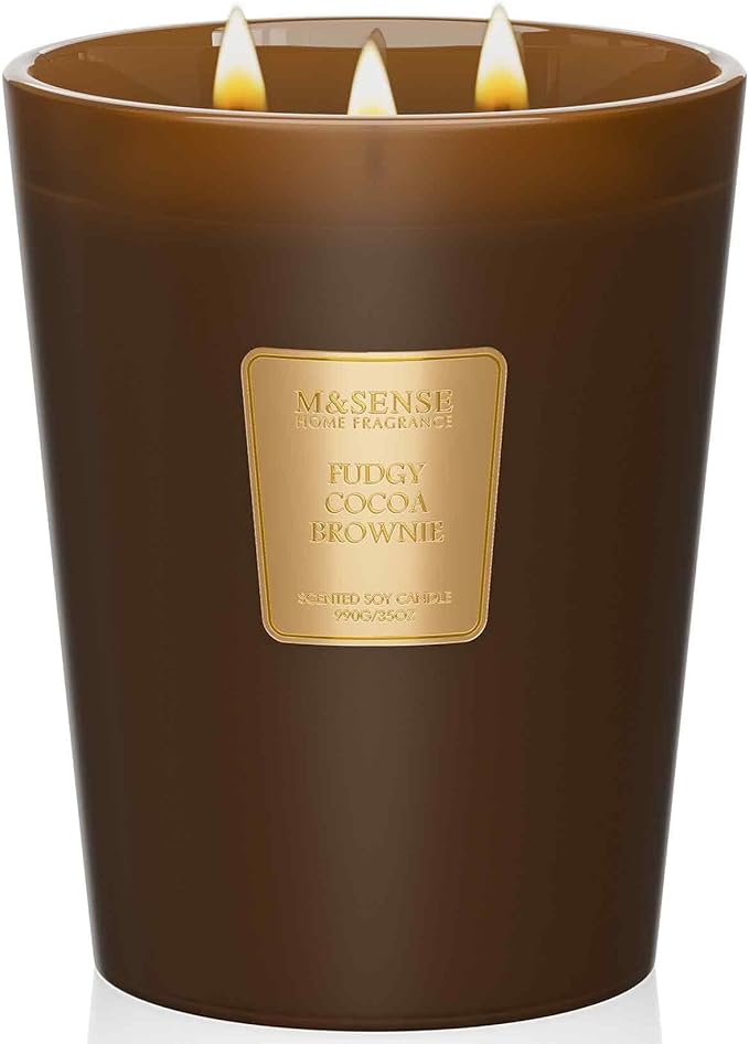 M&SENSE Fudgy Cocoa Brownie Soy Large Candles, 3-Wick 35oz 150H Long Lasting, Aromatherapy Candle for Bedroom Cozy New Year Gifts