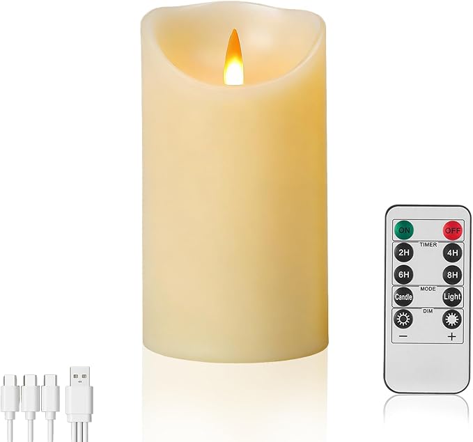 Autbye Rechargeable Flameless Candle, Realistic 3D Flickering Warm Flame, LED Candle with Remote Control & Timer for Holiday, Wedding, Patio and Home Decoration(Set of 1)