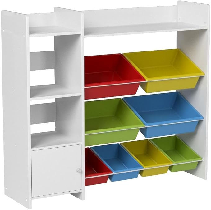 Toy Storage Organizer with Bookshelf, Kids Playroom Organization Shelving Unit with Removable Colorful Storage Bins & Anti-Tip Bracket, Multi-Color