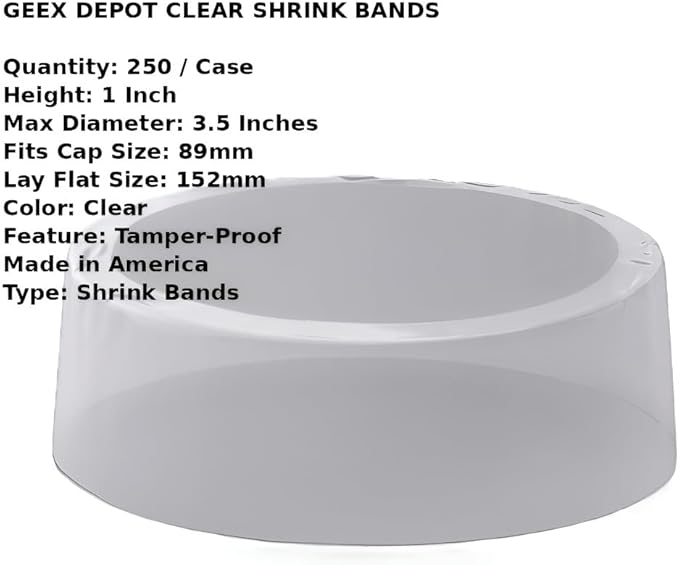 Clear Shrink Bands with Maximum Diameter of 3.5 inches for 89mm Caps – Tamper Evident Heat Shrink Seals for Jars, Bottles & Containers – Non-Perforated Safety Sealing Bands