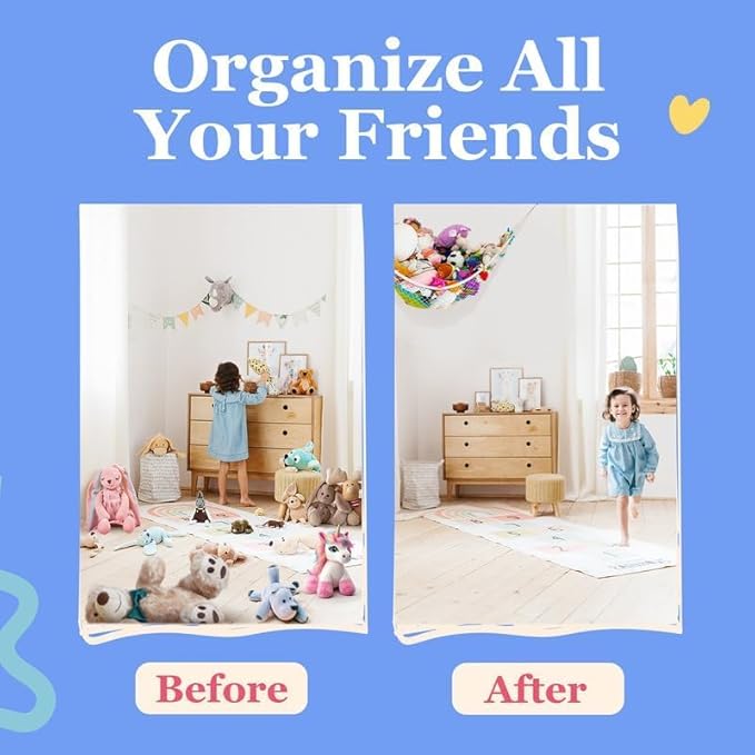 Lilly's Love Large Stuffed Animal Hammock | Corner Hanging Organizer, Toy Storage, Stuffed Animal Storage Net | Made from Quality Fishing Net, Holds 12lbs | 79"x63"x63" (Pastel Purple, 2 Pack)