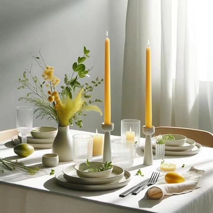 10-Inch Tall Dripless Taper Candles Set of 4 - Yellow Tapered Candles, Perfect for Spring - Smokeless, Unscented, Long Burning - Hand Poured, Colored Tall Candlesticks - Light Yellow