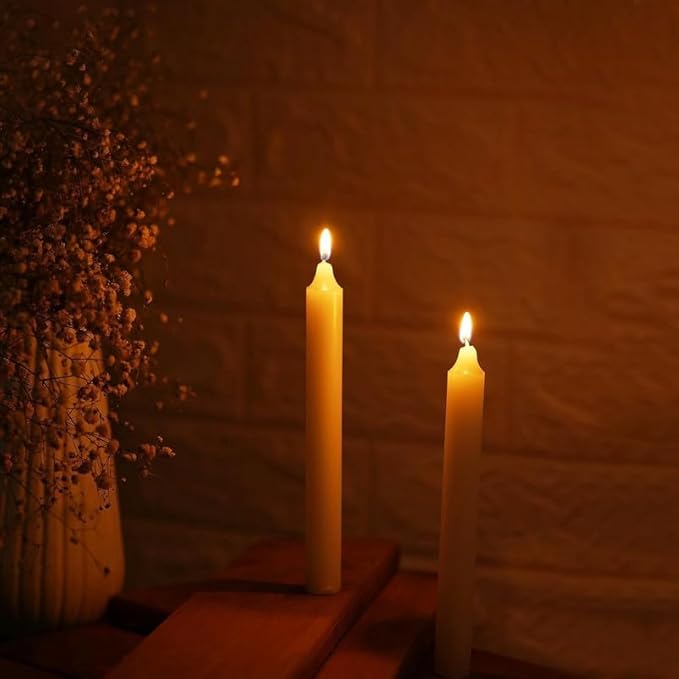 Welburn Veda&Co™ Church Candles, Household, Emergency - Pack of 48, 16mm x 8" (7 Hours Burn Time), 100% Fully Refined Paraffin Wax, for Memorial, Christmas Eve, Shabbat (White)
